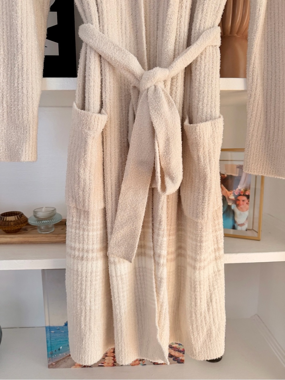 Barefoot Dreams Sand Dune-Pearl Ribbed Knit Robe - Picture 4 of 7